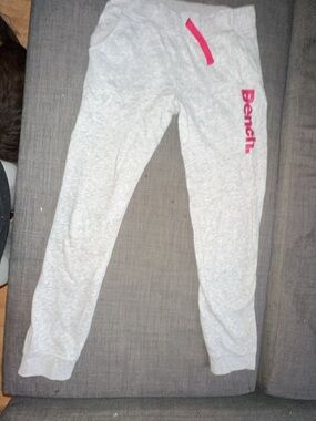 Bench Girls Light Gray Joggers with Pink Logo Detail